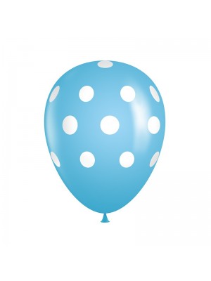 Balão Latex Bolinhas Brancas - Azul Claro